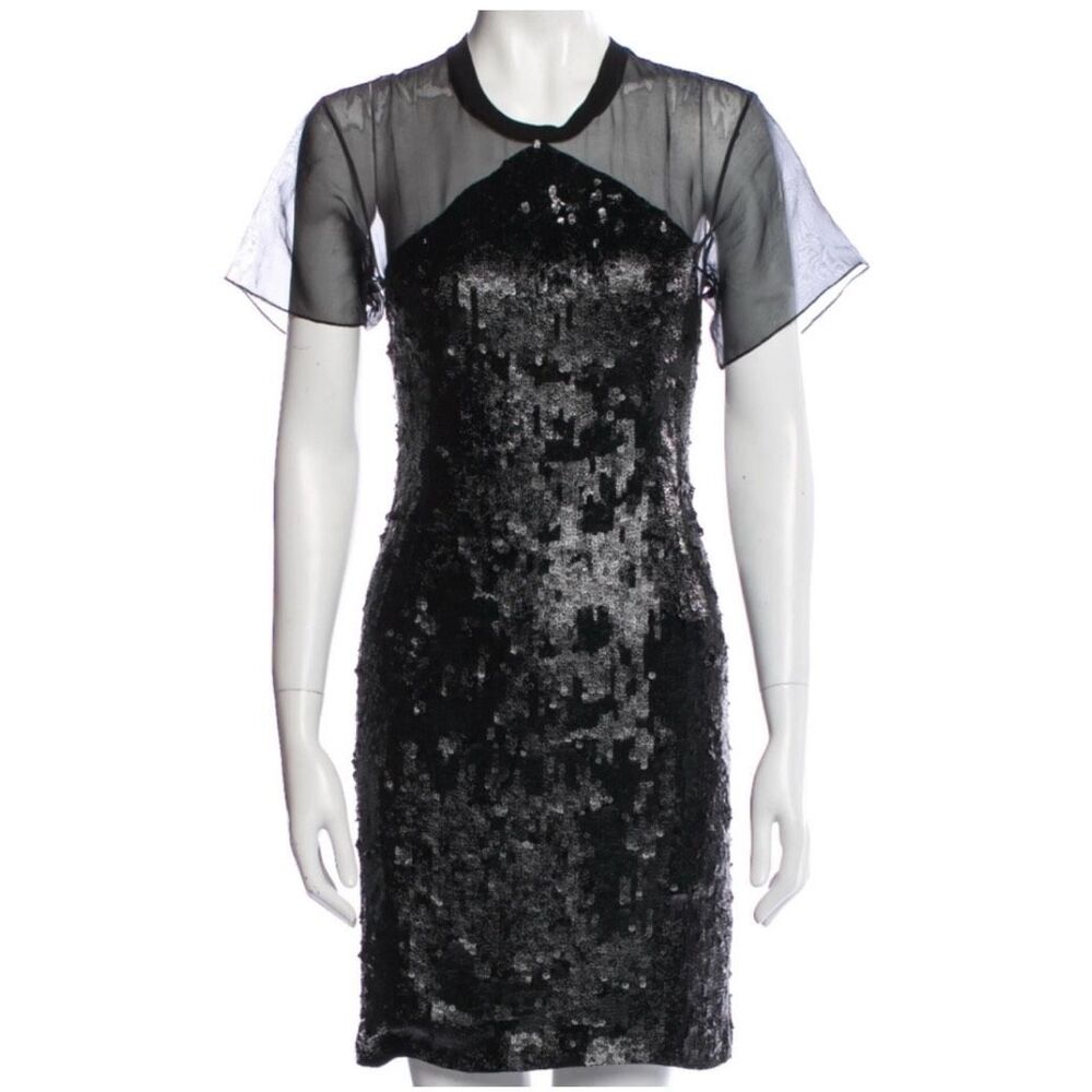 Theyskens' Theory Derelle Silk Sequin Black Short Sleeve Knee Dress US Small (4)
